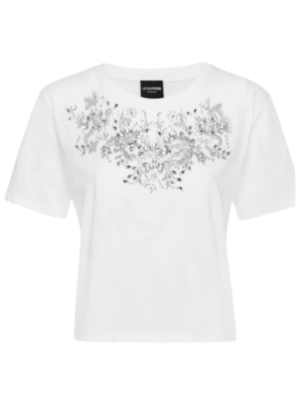 Le Superbe "Tiara" cotton tee featuring crystal embellishment Scoop Size M - Picture 2 of 8